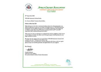 African Cricket Association lauds Toyam Industries Ltd efforts in concluding Africa Cup T20